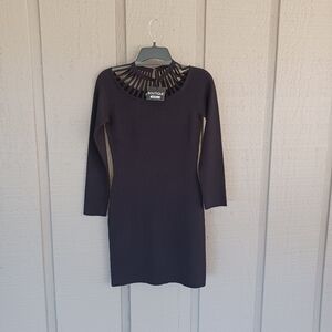 Boutique Moschino Cage Collar Knit Dress Size 6 Women Long Sleeve Stretch Black